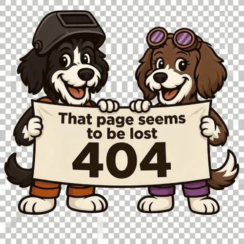 Diesel & Dusty holding 404 sign page not found